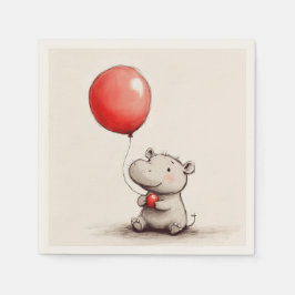 Sweet Baby Hippo mit Red Balloon Paper Serviette