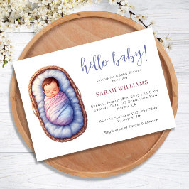 Sweet Baby in Basket Gender Neutral Baby Dusche Einladung
