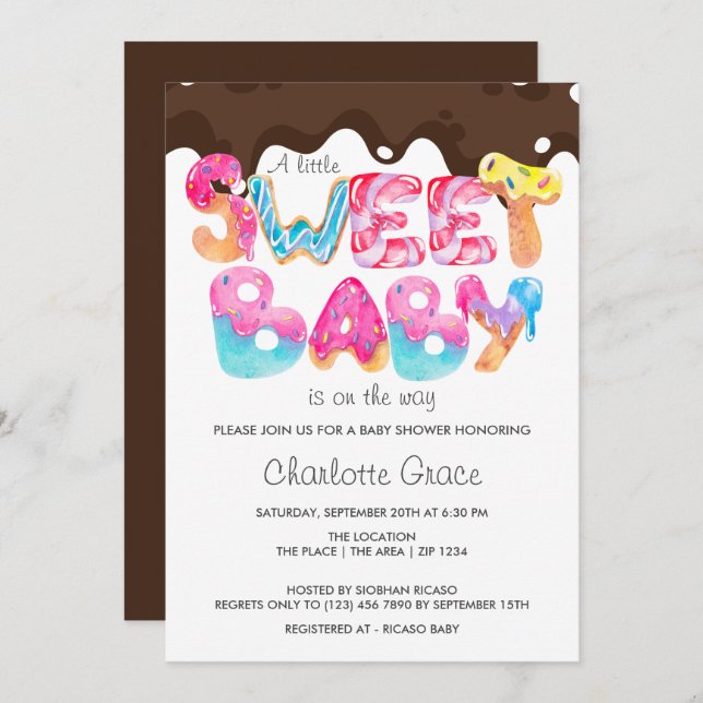 Sweet Baby ist unterwegs (unisex Schokolade) Einladung (Vorne/Hinten)
