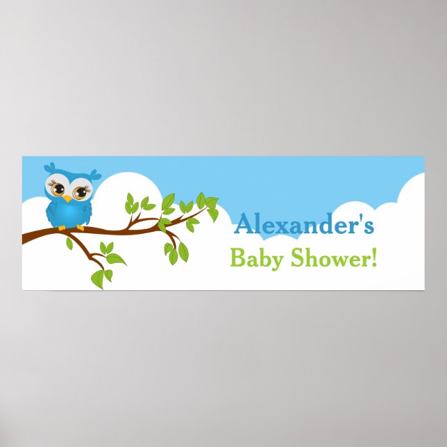 Sweet Baby Owl Boy Babydusche Banner Poster (Vorne)