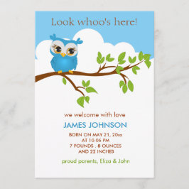 Sweet Baby Owl Boy Birth Announccard Ankündigung