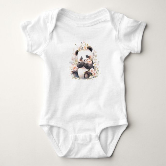 Sweet Baby Panda Bear Cube mit Blume Strampler (Vorderseite)