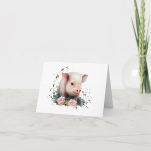 Sweet Baby Piglet mit Blume BLANK Karte