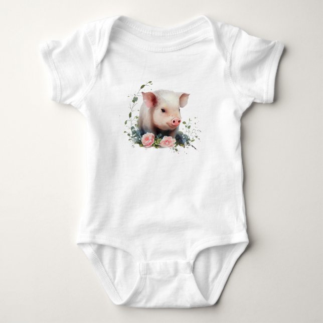 Sweet Baby Piglet mit Blume Strampler (Vorderseite)
