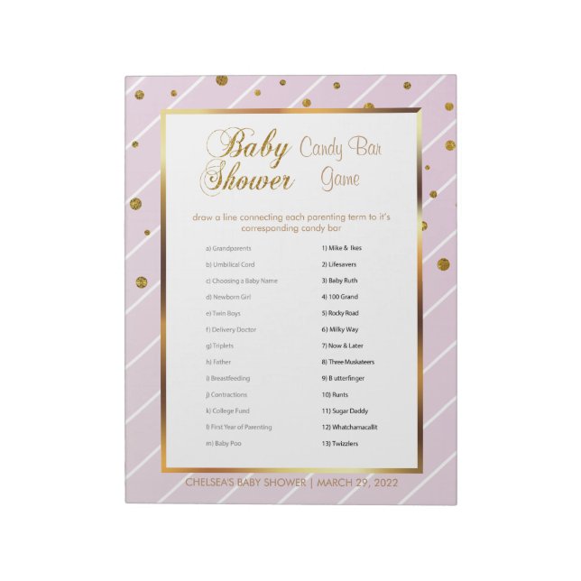 Sweet Baby Pink and Gold Confetti - Candy Bar Notizblock (Rotiert)