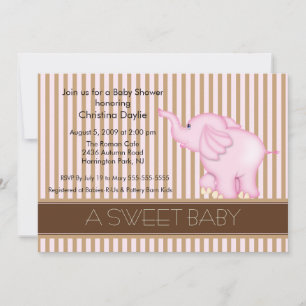 Sweet Baby Pink & Brown Elephant Baby Dusche Einladung