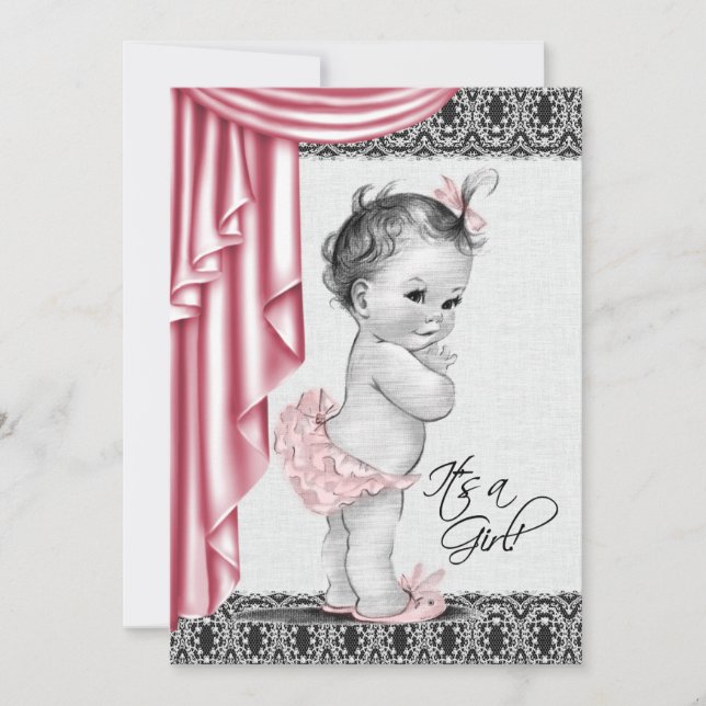 Sweet Baby Pink und Black Baby Shower Einladung (Vorderseite)
