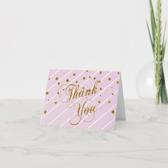 Sweet Baby Pink und Gold Confetti Dankeskarte (Vorderseite)