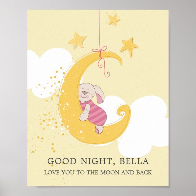 Sweet Baby Rabbit Moon Personalisiert gelb Poster (Vorne)