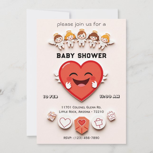 Sweet Baby Shower Card mit Herz und Engel Einladung (Vorderseite)