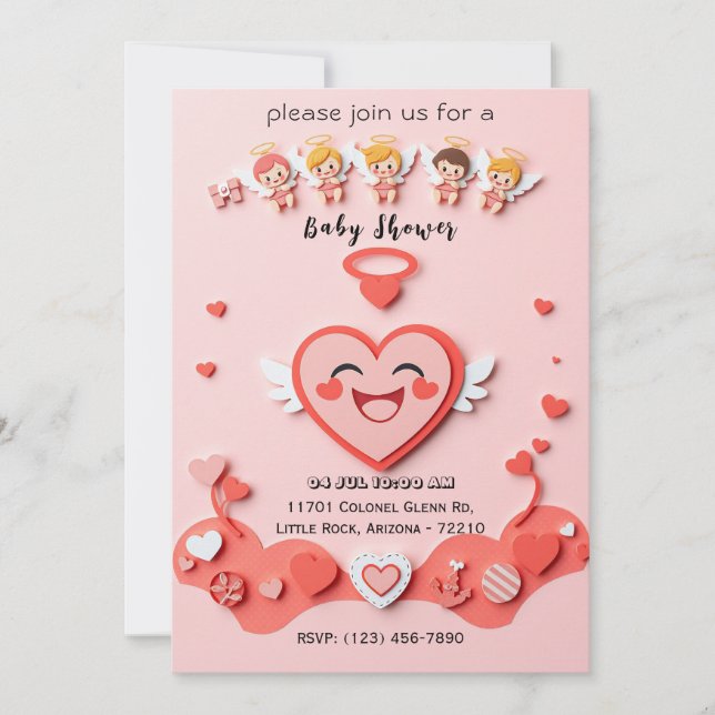 Sweet Baby Shower Card mit Herz und Engel Einladung (Vorderseite)