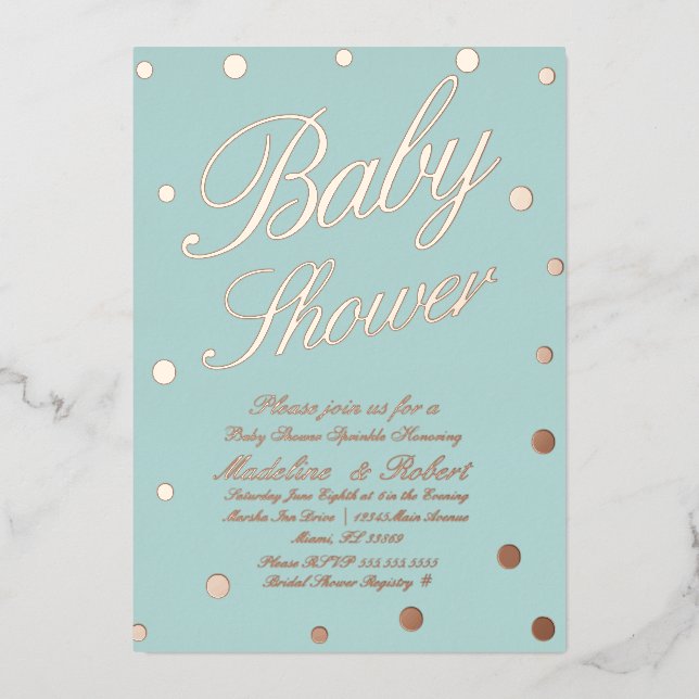 Sweet Baby Shower Gold Dots gepresste Foil Einladu Folieneinladung (Vorderseite)