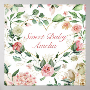 Sweet Baby Watercolor Blumenherz Bouquet Kinderzim Poster