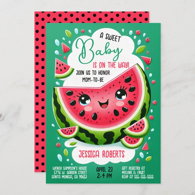 Sweet Baby Watermelon Themed Baby Dusche Einladung (Vorne/Hinten)