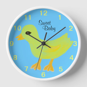 Sweet Baby Yellow Rubber Ducky Kids Wall Clock Uhr