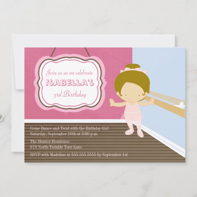 Sweet Ballerina Mädchen Geburtstagsfeier Einladung (Vorderseite)