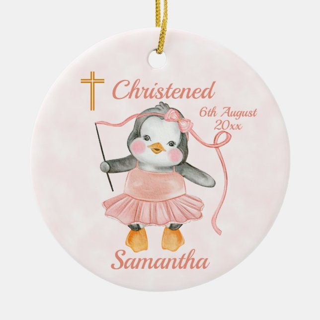Sweet Baptisse Penguin Ballerina Pink Keramik Ornament (Vorne)
