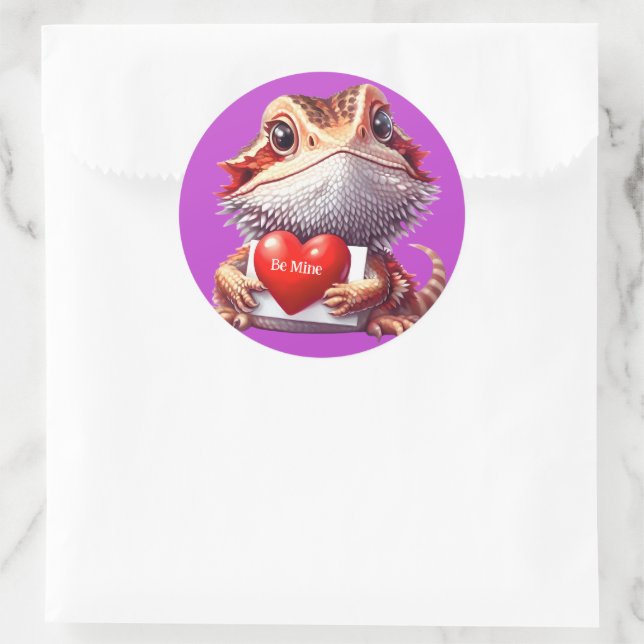 Sweet Bartded Dragon Lila Valentine Runder Aufkleber (Tasche)