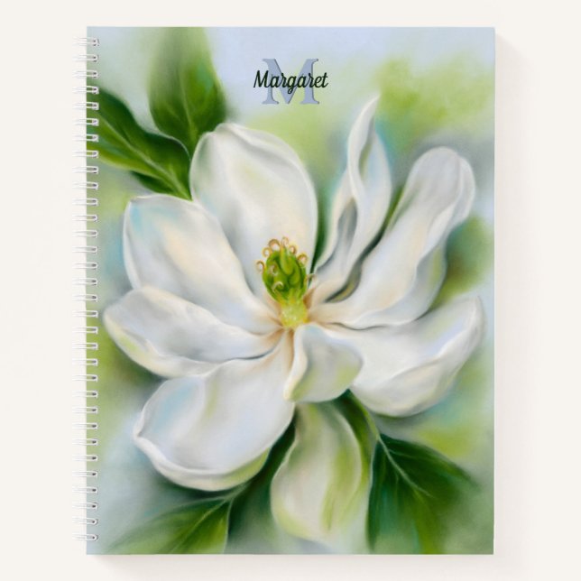 Sweet Bay Magnolia Pastel Art Mit Monogramm Notebo Notizbuch (Vorderseite)
