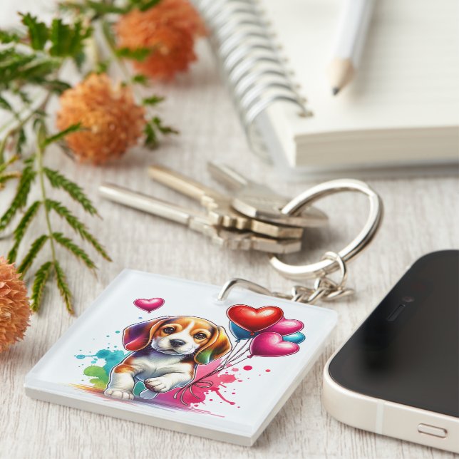 Sweet Beagle Pup Valentine Schlüsselanhänger (Vorderseite rechts)