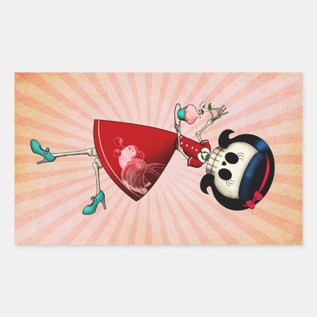 Sweet & Beängstigend Skeleton Girl Rechteckiger Aufkleber (Vorderseite)