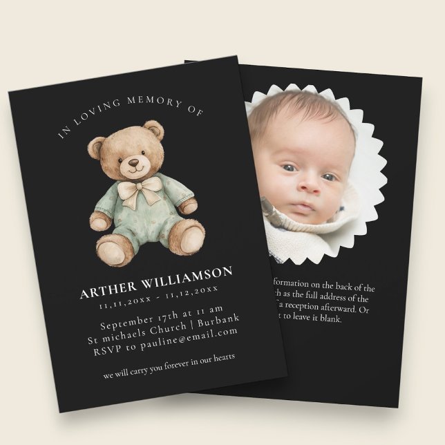 Sweet Bear Memorial Baby Funeral Announcement Einladung (Von Creator hochgeladen)