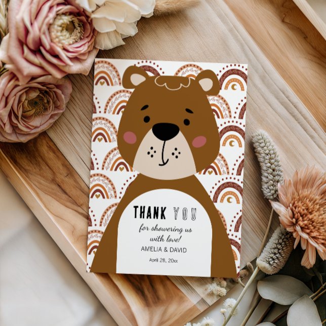Sweet Bear Rainbow Thank You Baby Shower Dankeskarte (Von Creator hochgeladen)
