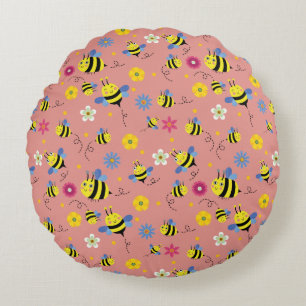 Sweet Bee Blossom Garden Rundes Kissen