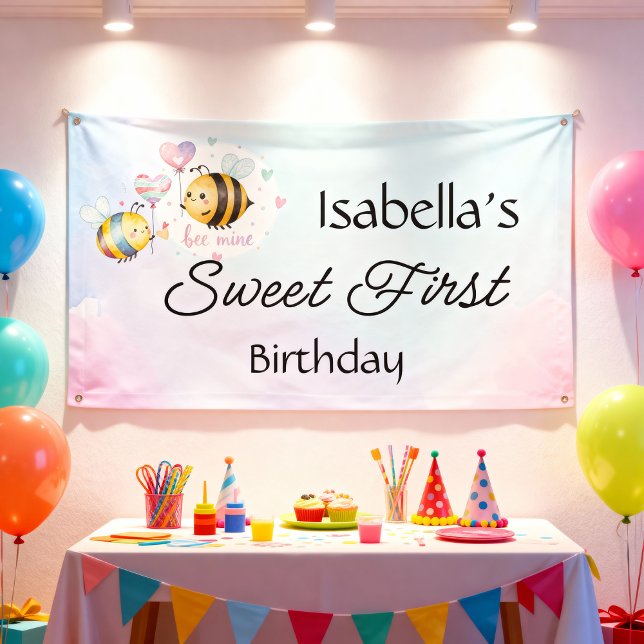 Sweet Bee First Birthday Personalized  Banner (Von Creator hochgeladen)