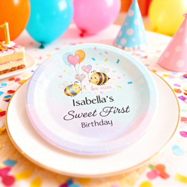 Sweet Bee First Birthday Personalized  Pappteller (Von Creator hochgeladen)