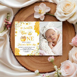 Sweet Bee One Photo 1st Birthday Invite Einladung