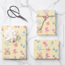 Sweet Beginnings Baby Wrapping Paper –Matte Finish Geschenkpapier Set