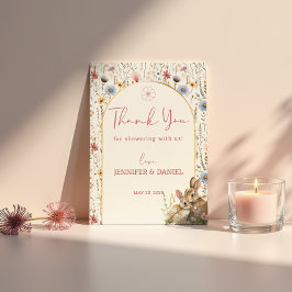 Sweet Beige Bunny Pair Wildblume Babydusche Dankeskarte