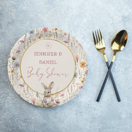Sweet Beige Wildblume Bunny Baby Dusche Pappteller