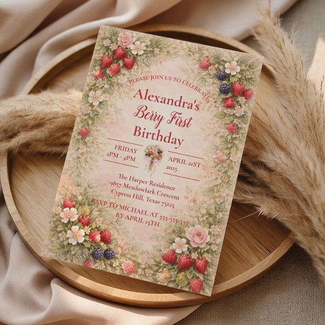 Sweet Berry Garden 1st Birthday Einladung (Von Creator hochgeladen)