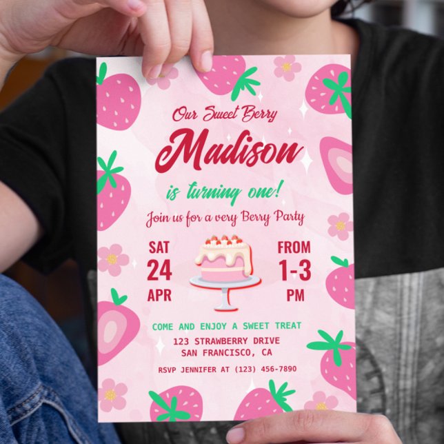 Sweet Berry Strawberry Birthday Party Einladung (Strawberry Birthday Party Invitation)