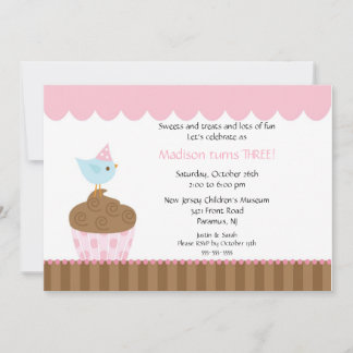 Sweet Bird auf Cupcake zum Geburtstag Einladung