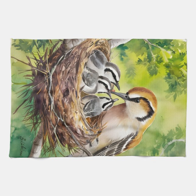 Sweet bird nest painting geschirrtuch (Horizontal)