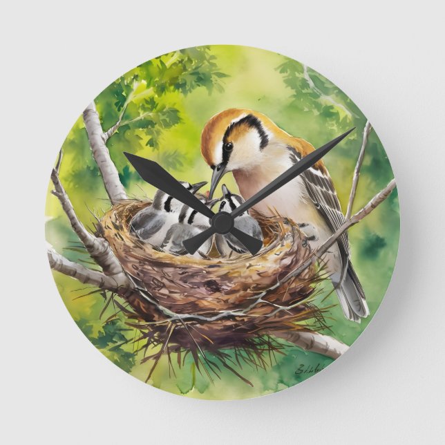 Sweet bird nest painting runde wanduhr (Vorderseite)