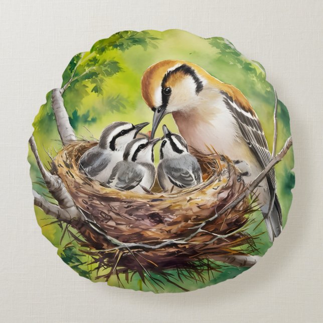 Sweet bird nest painting rundes kissen (Vorderseite)