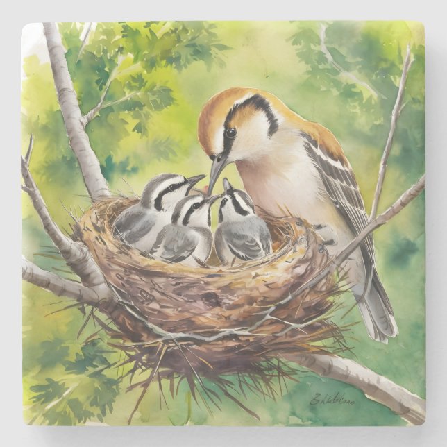 Sweet bird nest painting steinuntersetzer (Vorderseite)