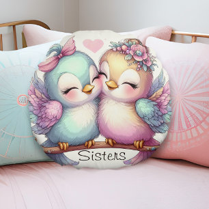 Sweet Bird Schwestern Adorable Girl Pink Pastel Li Rundes Kissen