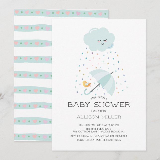 Sweet Bird Umbrella Baby Dusche Einladung (Vorne/Hinten)