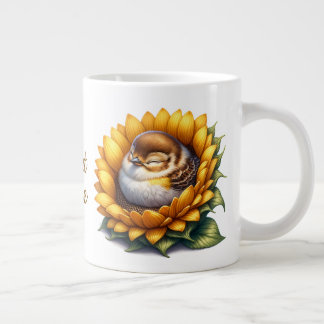 Sweet Birdie Sleeping Swallow On Sunflower Jumbo-Tasse