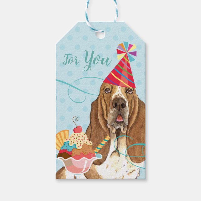 Sweet Birthday Basset Hound Geschenkanhänger (Vorderseite)