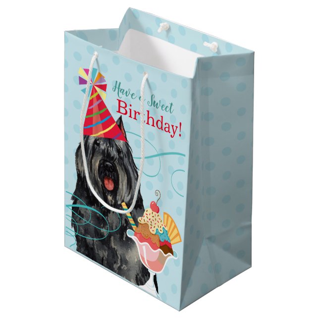 Sweet Birthday Bouvier des Flandres Mittlere Geschenktüte (Vorderseite Schrägansicht)