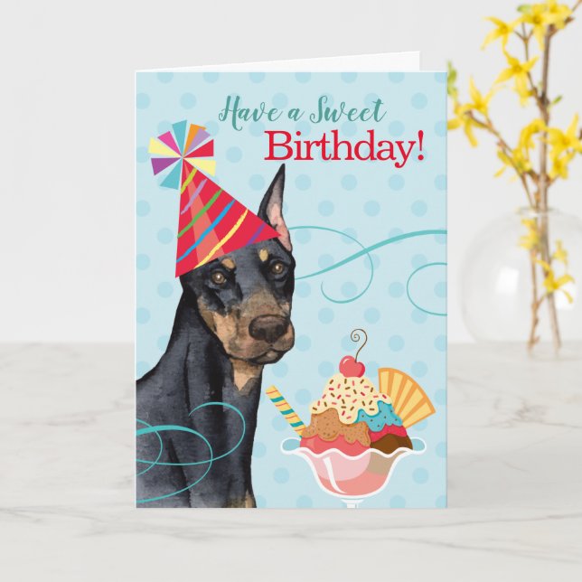 Sweet Birthday Doberman Card Karte (Gelbe Blume)