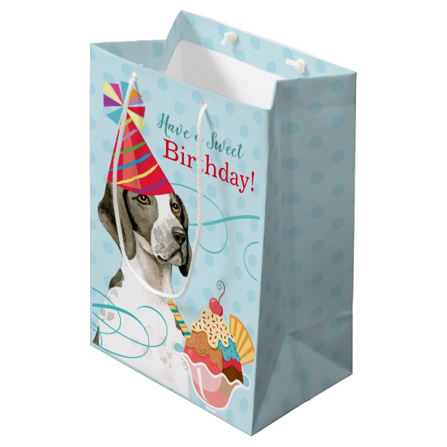 Sweet Birthday Pointer Medium Geschenktasche Mittlere Geschenktüte (Vorderseite Schrägansicht)