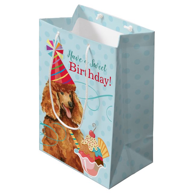 Sweet Birthday Poodle Mittlere Geschenktüte (Vorderseite Schrägansicht)