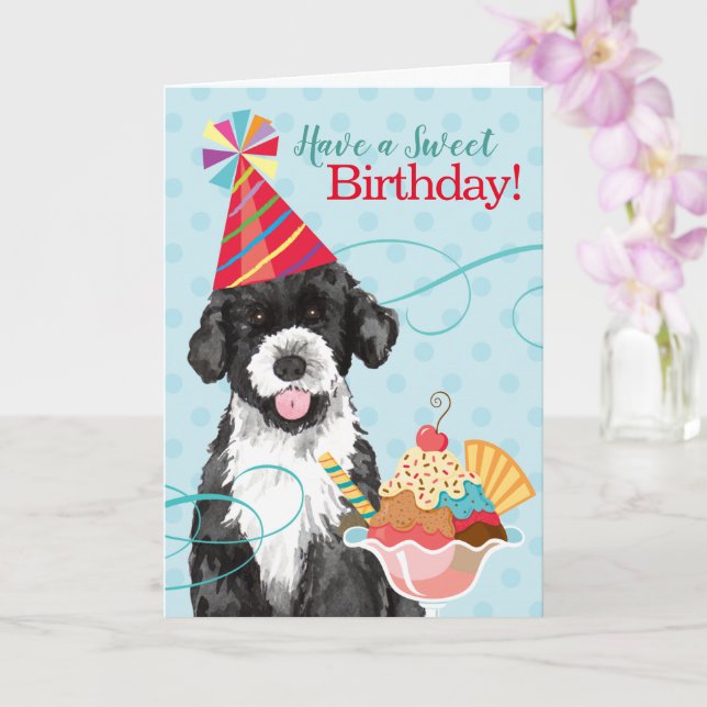 Sweet Birthday Portugiesisch Water Dog Card Karte (Orchidee)